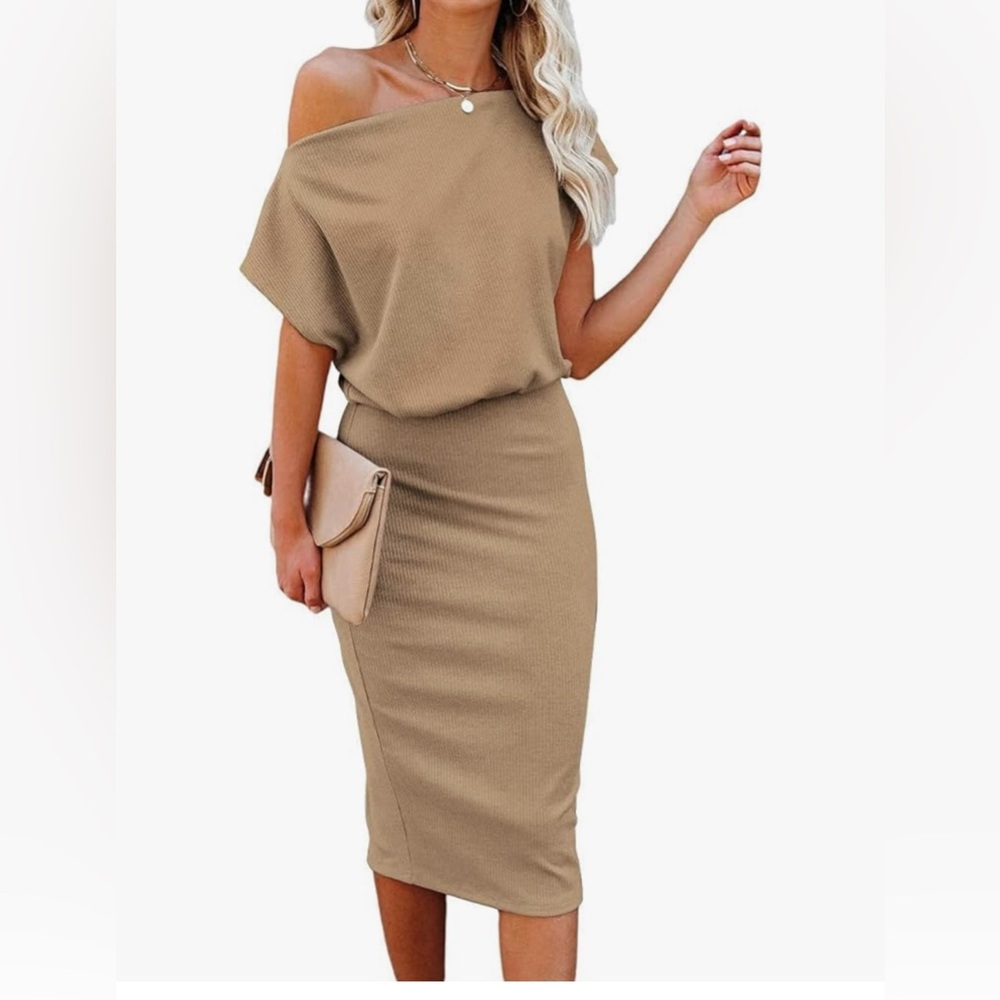 NWT Tan Off The Shoulder Midi Dress